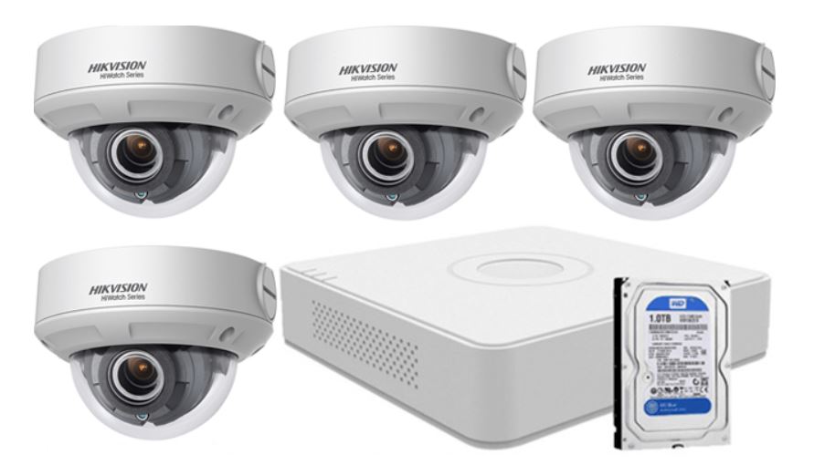 HIKVISION 4db 2MP domekamera(2.7-13mm), DVR, 1TB HDD szett